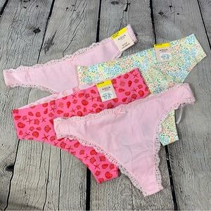 Aqua Intimates Thong Panties Underwear Four Pair Stretch Cotton Nylon Pink M NWT